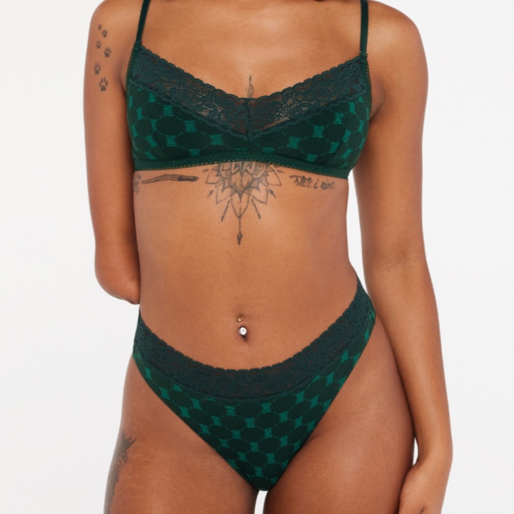 Savage X Fenty Cotton Essentials Lace-Trim  SET  Bralette+2 Panties  - NWT